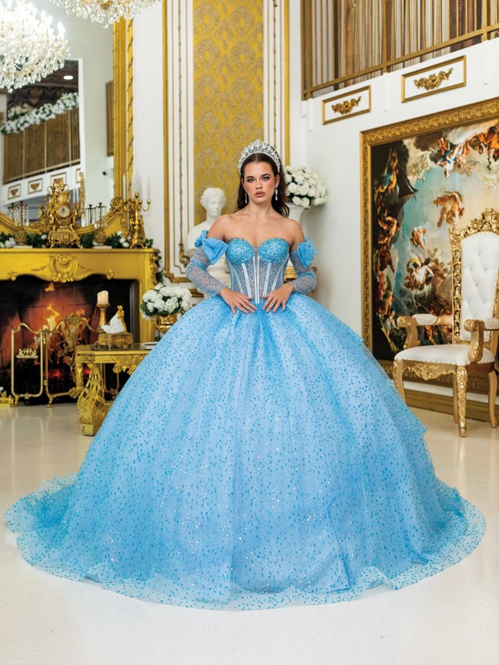 NEW QUINCEANERA Tulle & Glitter Ball Gown Floor Length Formal 5044